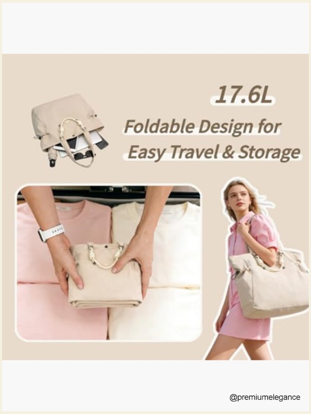 Lightweight Nylon Tote Bag 17.6L Large Capacity Laptop Bag Travel Work Gym - Picture 4 of 7